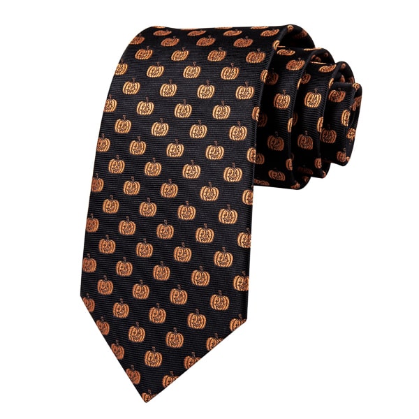 Circinae Men’s Black & Gold Pumpkin Silk Tie – Unique & Elegant Design