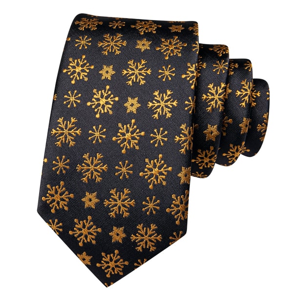 Circinae Men’s Black & Gold Snowflake Silk Tie – Festive & Elegant Design