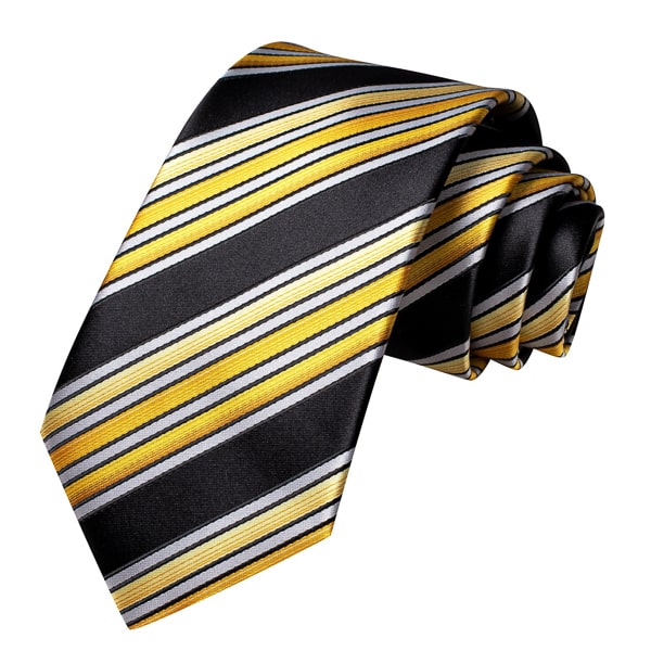 Circinae Men’s Black, Yellow & White Striped Silk Tie – Bold & Stylish Design