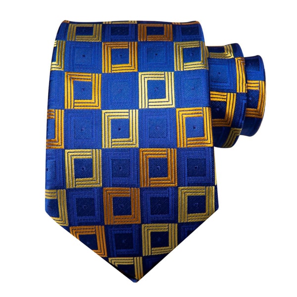 Circinae Men’s Blue & Gold Squared Silk Tie – Modern & Sophisticated Design