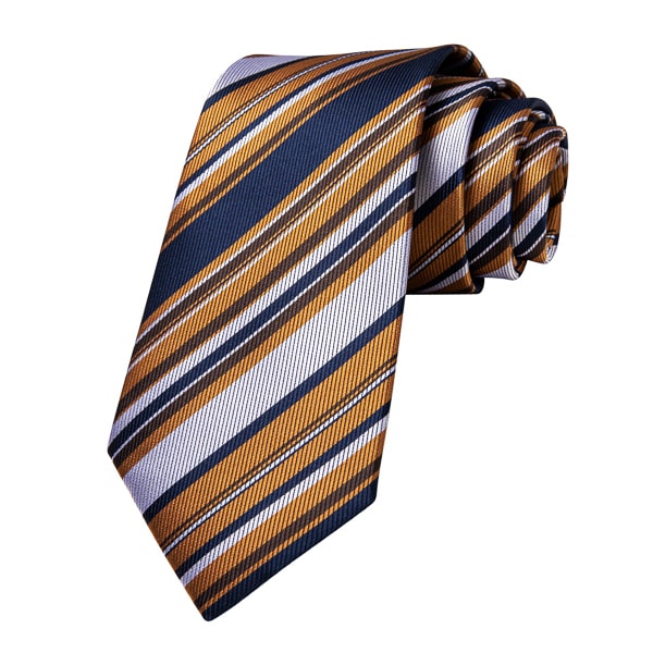 Circinae Men’s Gold, White & Blue Striped Silk Tie – Elegant & Vibrant Design