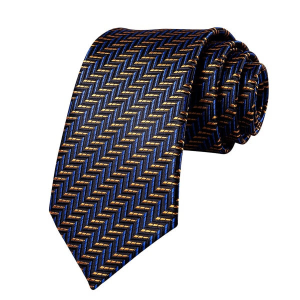 Circinae Men’s Midnight Blue & Gold Striped Silk Tie – Elegant & Refined Design