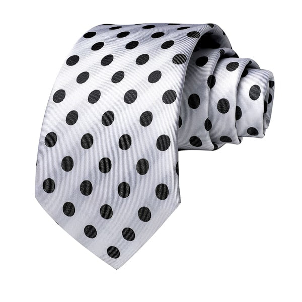 Circinae Men’s White & Black Polka Dot Silk Tie – Elegant & Bold Design